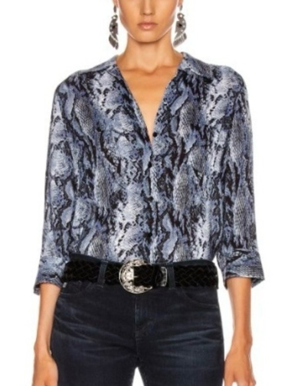L'AGENCE Blue and Black Snake-Print Blouse - Picture 2 of 4